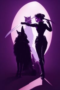 Urban fantasy warrior woman with werewolf
